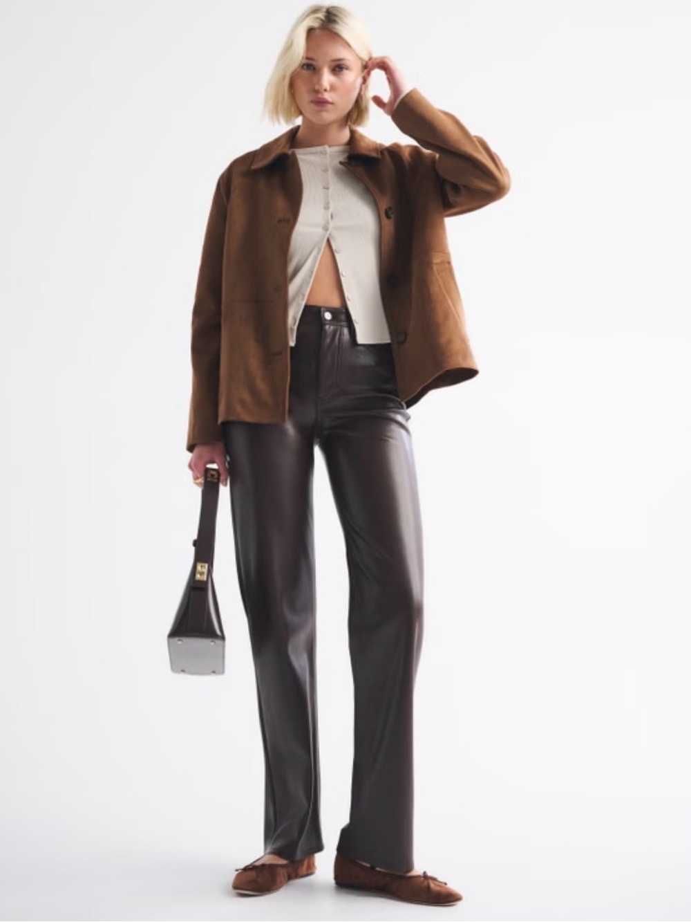 Abercrombie & Fitch Straight-Leg Vegan Leather Pants in Camel